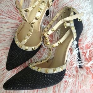 Design style Stiletto Studded Rhinestone Strappy Pumps Stiletto